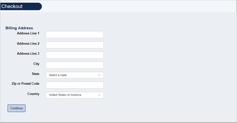 Screenshot of Billing Address Form presented during Checkout process.