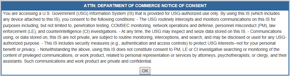 Department of Commerce Notice of Concent Pop Up