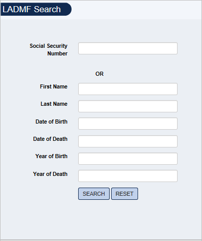 Screenshot of LADMF Search form.